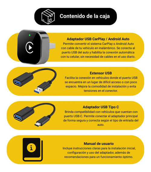 Adaptador Inalámbrico Carplay Android Auto 2 En 1 Usb Tipo C Gris Oscuro