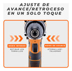 Taladro Atornillador Percutor 20v 2 Baterías Kit Completo Portatil Inalambrico Naranja