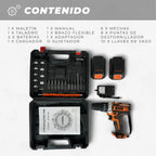 Taladro Atornillador Percutor 20v 2 Baterías Kit Completo Portatil Inalambrico Naranja