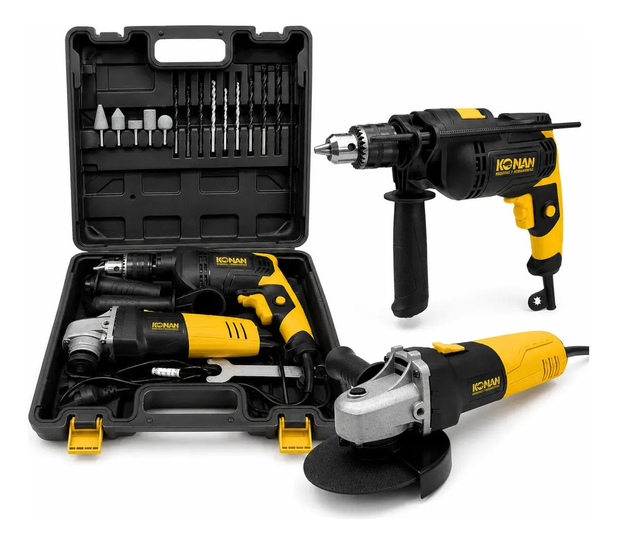 Combo Taladro 750W y Amoladora Angular 115mm 720W Konan Bricolaje
