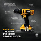 Taladro Atornillador Percutor Gp Garden Plus De Lusqtoff + 2 Baterias Inalambrico Mandril 10mm Con Regulador De Torque