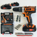 Taladro Atornillador Percutor 20v 2 Baterías Kit Completo Portatil Inalambrico Naranja