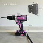 Taladro Atornillador Percutor 20v 2 Baterías Kit Completo Portatil Inalambrico Rosa