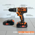 Taladro Atornillador Percutor 20v 2 Baterías Kit Completo Portatil Inalambrico Naranja